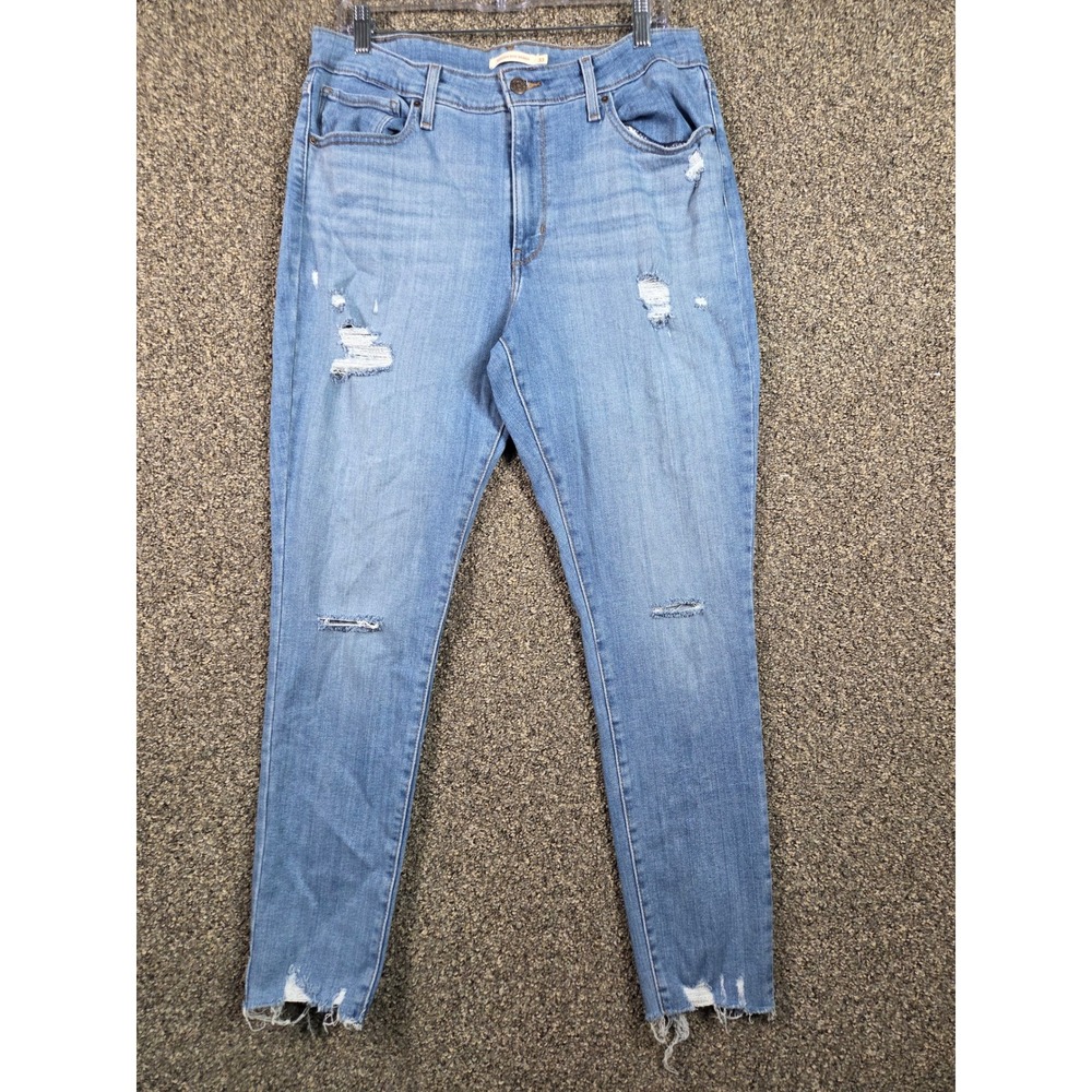 Levi's 721 High Rise Skinny Women 33x30 Light Blue‎ Distressed Denim Jeans